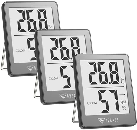 DOQAUS 3 Stück Digital Thermometer Innen, Mini Hygrometer Raumthermometer | Hohe Genauigkeit Temperatur und Luftfeuchtigkeitsmesser, Smiley-Komfortanzeige, Trendanzeige, Für Innenraum, Babyzimmer, Grau
