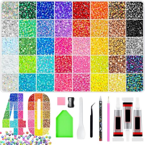 FanSynrare Strasssteine mit flacher Rückseite, 32.000 Stück, 3 mm, 40 Farben, Kunstharz, nicht Hotfix, für Nagelkunst, Basteln, Kleidung, Schuhe, Tumbler-Dekoration