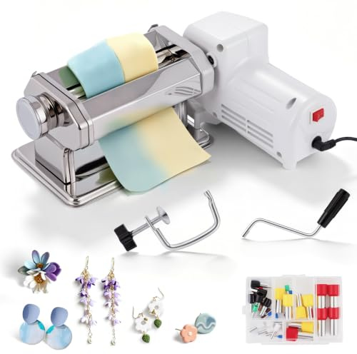 Elektrische Polymer Clay Press Machine Set Dual Mode Clay Roller Maschine mit 9 Dickeneinstellungen, 8 Runde Tonschneider, 9 Tonformwerkzeug für die Herstellung von Ton-Ohrringen
