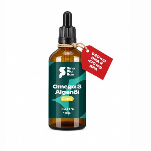 Premium Omega 3 Algenöl | hoch dosiert | Natürliches DHA & EPA für Herz, Gehirn & Sehkraft | vegan | 100ml | 40 Tage Vorrat | Zitronengeschmack