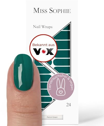 Original Miss Sophie Nagelfolien Petrol Green I 24 ultra-dünne Nagellack-Streifen einfarbig in Grün I Für Finger- & Fußnägel I Hält auf Natur- sowie lackierten, Acryl-, Gel- & Shellac-Nägeln