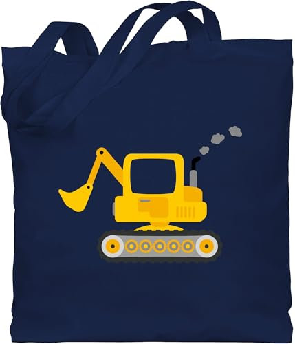 Baumwolltasche - Kinder Traktor und Co. - Bagger - Unisize - Navy Blau - leinentasche groß fahrzeuge jutebeutel lange henkel große stofftasche tasche stoffsackerl stofftüten jutetasche klein