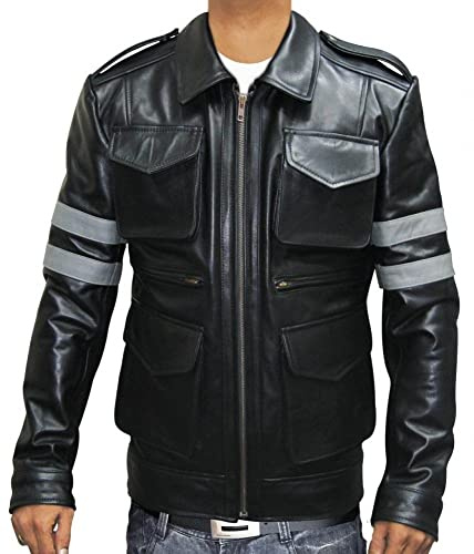 Aksah Fashion Herren Gaming Jacke Schwarz Rindsleder Echtleder Biker Motorrad Café Racer Jacke, Schwarz , XL
