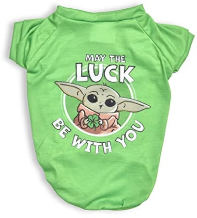 Star Wars Dog Tee for St. Patrick’s Day | Grogu May The Luck Be with You | Extra Large | Polyester Green XL Dog T-Shirt