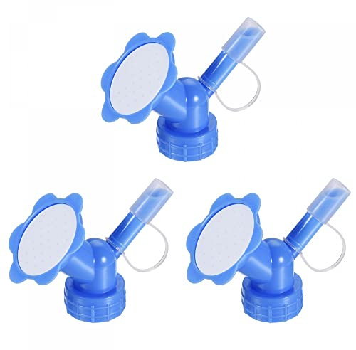 sourcing map Botella Riego Aspersor Plástico Portátil Caño Boquillas Doble Cabezales Tapa Convertidor Jardín Herramientas para Planta Maceta 3 Piezas (Azul)