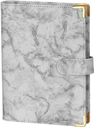 FYY 6 Löcher Binder Notizbuch, PU Leder A5 Ringbuch Abdeckung, Notizbuch Din A5 Nachfüllbar PVC Binder Taschen Refill Paper für Filofax Notizen DIY Bullet Journal Skizze Notebook,Marmor Grau