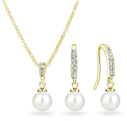 Philip Jones Gold Plated Pearl Drop Set Created with Zircondia® Crystals