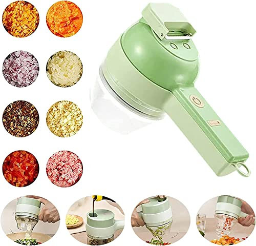 YAOJIWANG 4 in 1 Handheld Electric Vegetable Cutter Set, Multifunction Cordless Small Chopper Slicer,Onion Dicer,Cucumber Cutter,Portable Blender for Garlic Pepper Chili Onion Celery Ginger Meat