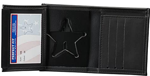 Perfect Fit Shield Wallets Porte-badge caché en cuir noir avec étoile à 5 points et porte-carte d'identité (découpe 34)