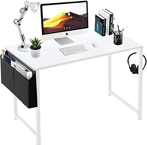 Lufeiya Weißer Computertisch für Schlafzimmer, 101,6 cm, schlichter, moderner Arbeitstisch, Kinder, Mädchen, Studenten, Heimbüro, Schreibtisch