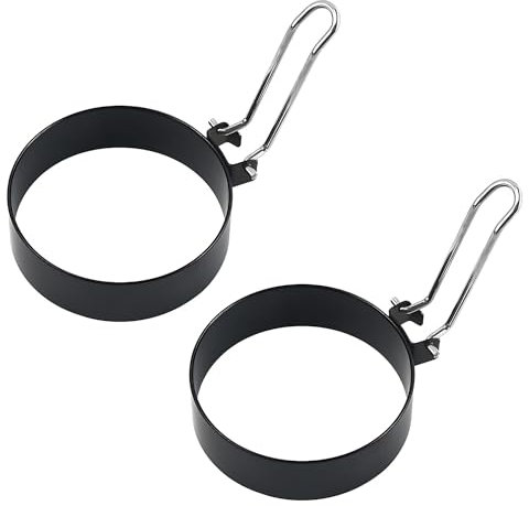 2 Piezas Acero Inoxidable Redondos Anillos de Huevo, Anillos de Huevo Frito, Molde de Tortilla, Moldes para Panqueques, para Huevos Fritos, Panqueques, Mcmuffin, Tortillas-Negro