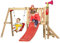 Outsunny Juego de Tobogán y Columpio para Niños de 18-48 Meses 4 en 1 Parque Infantil de Madera con Columpio Tobogán Volante Bocina Teléfono para Patio Césped 170x200x118 cm Rojo y Natural