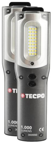 TECPO 2x Werkstattlampe Akku Handlampe 1000 Lumen LED Arbeitsleuchte Stableuchte IP54