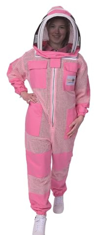 SAFTA Bee Pro 3 Layer Ventilated Beekeeping Suit, Beekeeper Suit For Professional Beekeepers, with Fencing Beekeeping Veil, (Pink, Medium)