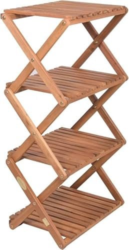 Garden Pleasure Pflanzregal aus Akazienholz mit 4 Ebenen, Klappregal für Pflanzen, Blumenständer, Dekoregal für Außen- und Innenbereich