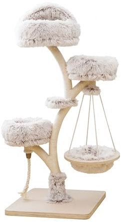 Dehner Lieblinge Kratzbaum Bonnie, Katzenbaum robust, Kletterbaum für Katzen, ca. 58 x 130 x 58 cm, Plüsch/Spanplatte/Sisal/Metall, beige/weiß