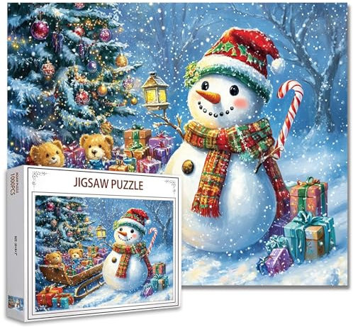 Weihnachten Schneemann 1000 Stück Jigsaw Puzzles Erwachsene Winter Schnee Xmas Landschaft Jigsaw Puzzle für herausfordernde Familie Aktivität Spiel Winter Schnee Kunstwerk Puzzle Home Decor Geschenke
