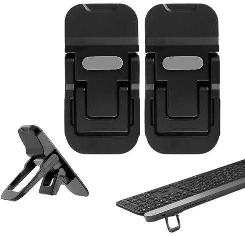AUCANNIO 2 Pcs Portable Keyboard Riser, Self Adhesive Keyboard Stand Laptop Feet, Mini Computer Keyboard Stand for Desk, Dual Tilt Angle Adjustment Foldable Laptop Riser for Most Keyboards(Black)