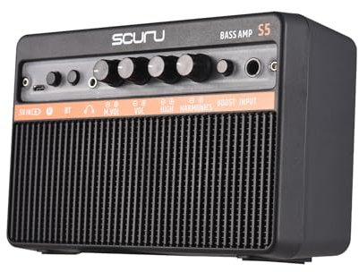 YIWEOG 20W Small Electric Bass Amp Portable Bass Guitar Practice Speaker for Daily Practice Street Performances Rechargeable Amplifier Supports BT/Headphone Connection Built-in Boost Effect Plug and