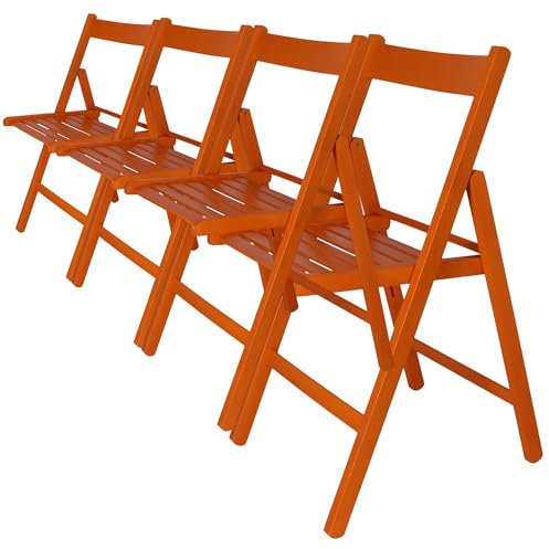 WELL HOME MOBILIARIO & DECORACIÓN - Pack 4 Sillas BAS en madera de haya, acabado naranja