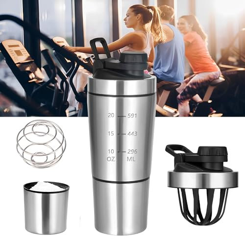CINY Protein Shaker Bottle 600ml, Protein Shaker Bottle mit Aufbewahrung und Mixball, Gym Shaker Bottle, breiter Aufbewahrungs-Schüttelbecher mit Griff, perfekt für Protein Shakes und Pre Workout