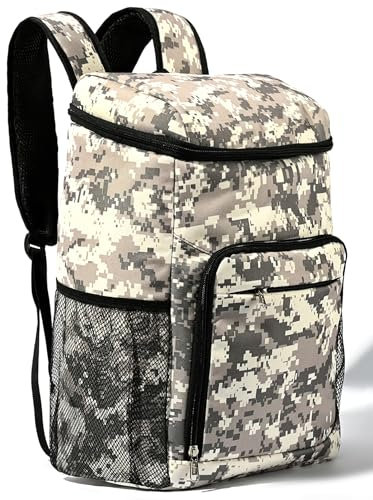 Mochila Nevera Isotermica Bolsa Refrigeradora Equipo Térmico Impermeable para Mantener Frío Caliente Comidas y Bebidas para la Playa Verano Camping Picnics Senderismo (24 litros Camuflaje Beige)