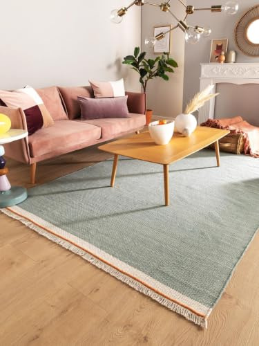 benuta Pop Wollteppich Karla - Mint 160x230 cm - Baumwolle,Wolle - Rechteckig & im Style: Uni, Hygge & Cozy, Minimalistisch - Pflegeleicht für Wohnzimmer Schlafzimmer