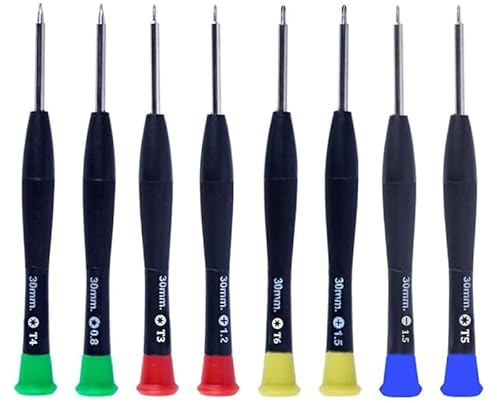 8 Pcs Precision Screwdriver Set Mini ocket Repair Tool Kit with Color Coded with T3 T4 T5 T6 Torx PH0000 PH000 Phillips,SL1.5 Slotted & P2 0.8mm Pentagonal Bits for Phone