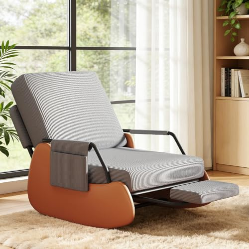 Ckaff Schaukelstuhl mit Fußstütze, Schaukelsessel mit Verstellbare Rückenlehne, Gepolsterter Breiter Relaxsessel Relaxstuhl Sessel mit Seitentaschen für Wohnzimmer Schlafzimmer, Dunkelgrau