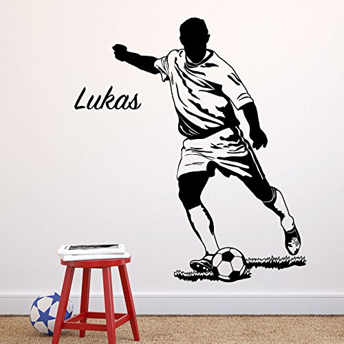 Grandora Wandtattoo Fußballspieler + Wunschname I schwarz (BxH) 65 x 90 cm I Kinderzimmer Jungs Sticker Aufkleber Wandaufkleber Wandsticker Stickers W5475