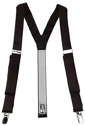 TigerTie schmaler Unisex Hosenträger in Y-Form mit 3 extra starken Clips - Farbe in schwarz einfarbig Uni - hochwertige Verarbeitung