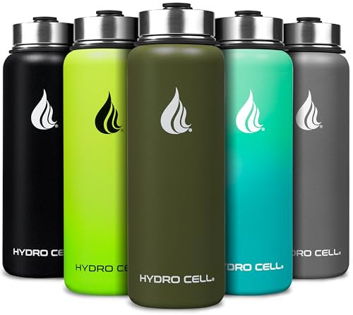 HYDRO CELL Edelstahl-Wasserflasche mit Strohhalm und weitem Munddeckel (40oz 32oz 24oz 18oz) - Vakuumisoliertes schweißfestes Sportdesign (Army 40 oz)