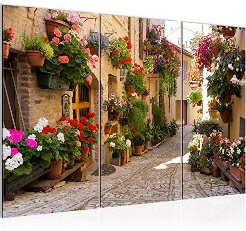 Runa Art Wandbilder Mediterran Italien Bild XXL Wohnzimmer Schlafzimmer Braun Provence Gasse 120 x 80 cm 3 Teilig 024731a