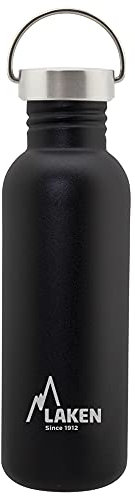 Laken sehr robuste Edelstahlflasche 0,75l Schwarz mit Deckel Unisex-Botella de Acero Inoxidable Muy Resistente para Adultos, 0,75 l, Color Negro, con Tapa Vintage, 0.75, 0,75
