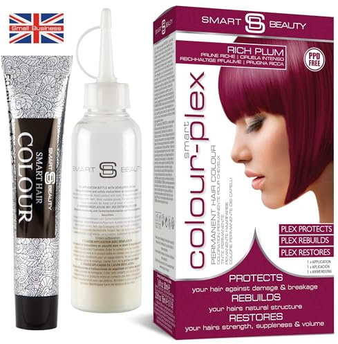 Pflaumenblau permanente Haarfarbe mit Anti-Haarbruch Plex Haarpflege, vegane Haarfarbe & ohne Tierversuche, Haarfärbemittel ohne PPD, Pflaumenblau Haarfarbe, für alle Haartypen von Smart Beauty