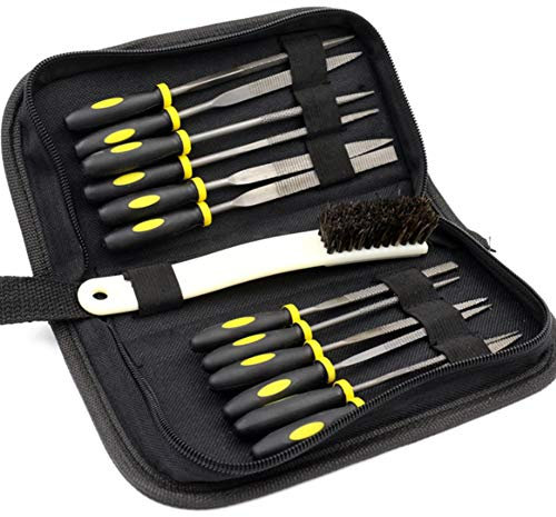 12PCS kleine Holzfeilen und Raspeln Set, sortierte Handfeile Holz Raspel Set mit Reinigungsbürste, Mini Metall Nadelfeilen Set mit verschiedenen Formen und Größen für Holzschnitzerei Handwerk