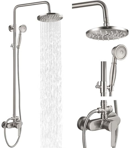 Airuida Duschsystem, freiliegendes Rohr, 20,3 cm, Regendusche, Einzelgriff gebürsteter nickel