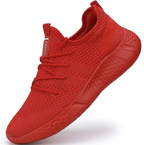 BUBUDENG Herren Schuhe Laufschuhe Sportschuhe Sneaker Straßenlaufschuhe Turnschuhe Outdoor Leichtgewichts Laufschuhe Freizeit Atmungsaktive Fitness Schuhe Rot EU 44