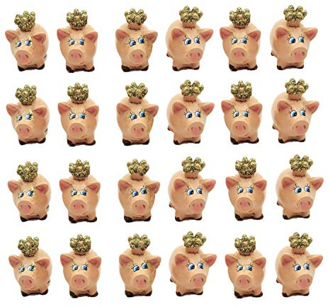 24 Stück Schweinchen mit Krone Glücksbringer Figuren