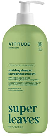 ATTITUDE Shampooing Nourrissant Cheveux Secs et Abîmés, EWG Verified, Ingrédients Naturels, Végan, À l’Huile de Pépins de Raisin et Feuilles d’Olivier, 946 mL