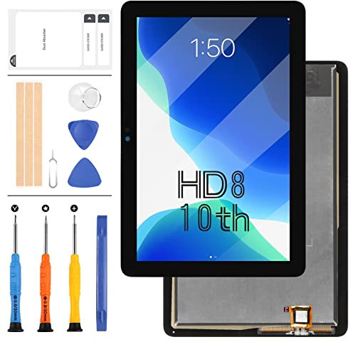 LADYSON For Amazon Kindle Fire HD8 HD 8 10th Gen 2020 K72LL4 LCD Display Touch Screen Digitizer Lens Front Glass Panel Replacement Kits with Free Tools (Black no Frame)