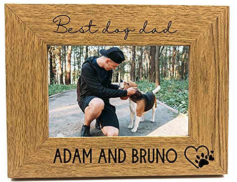 Personalised Best Dog Dad Photo Frame Gift Oak Wood Finish (4 x 6 Inch)