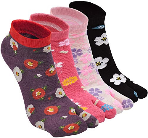 ZFSOCK Baumwolle Zehensocken Geta Socken Kurze Zwei-Zehen-Socken Japanische Stil Bunt Lustig Muster