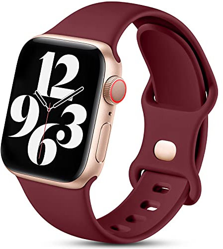 Charlam Compatibile con Cinturino Apple Watch 38mm 40mm 41mm per Donna Uomo, Cinturini in Silicone Sportivo Compatibile con iWatch SE Series 8 7 6 5 4 3 2 1, 38mm/40mm/41mm, Vino Rosso