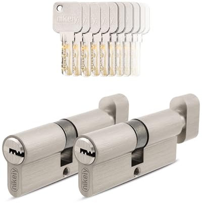 GERCAR Pro 2x Knaufzylinder 40/40 gleichschließend Set 2 Schließzylinder mit Knauf inkl. 10 Schlüssel - 80 mm Türschloss Zylinderschloss 2er Zylinder - Länge: 80mm, A:40 B:40 - Messing matt massiv