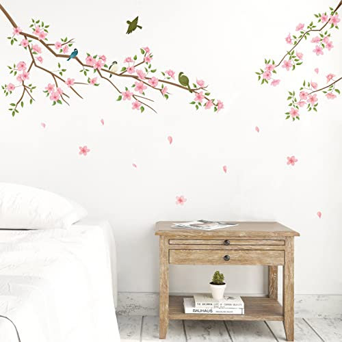 Runtoo Stickers Muraux Fleurs de Cerisier Autocollant Mural Branche Arbre Rose Deco Stickers Salon Chambre Enfants Bébé Décoration