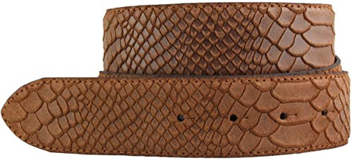 BELTINGER Gürtel mit Pythonprägung ohne Schnalle 4 cm | Leder-Gürtel für Damen Herren 40mm Schlangen-Optik | Schlangen-Muster | Tabac 90cm