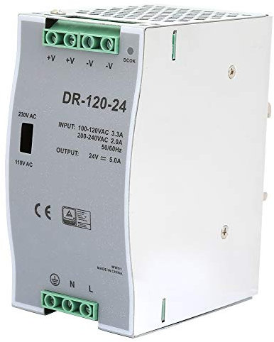 Fuente de Alimentación de Riel DIN de AC A DC, DR-120-24 Fuente de Alimentación Conmutada Modulación de Ancho de Pulso 100~240V 24V 5Amp 120W