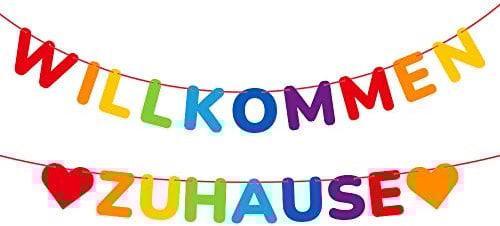 ecooe Willkommen Zuhause Banner Bunt, herzlich willkommen Girlande für Dekoration Familie Partei Welcome Home Banner mit 19Stk Wimpeln und 2Stk 3 m Juteseil