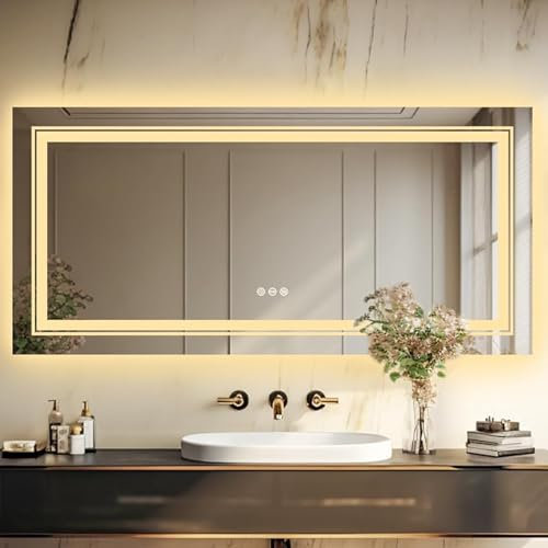 LUVODI Miroir de salle de bain LED : 1000x600 mm, rétroéclairage et éclairage avant, horizontal/vertical